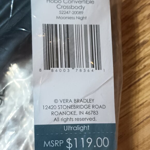 NEW Vera Bradley Black Hobo Ultralight Quilted Shoulder Bag Tote - Picture 4 of 5